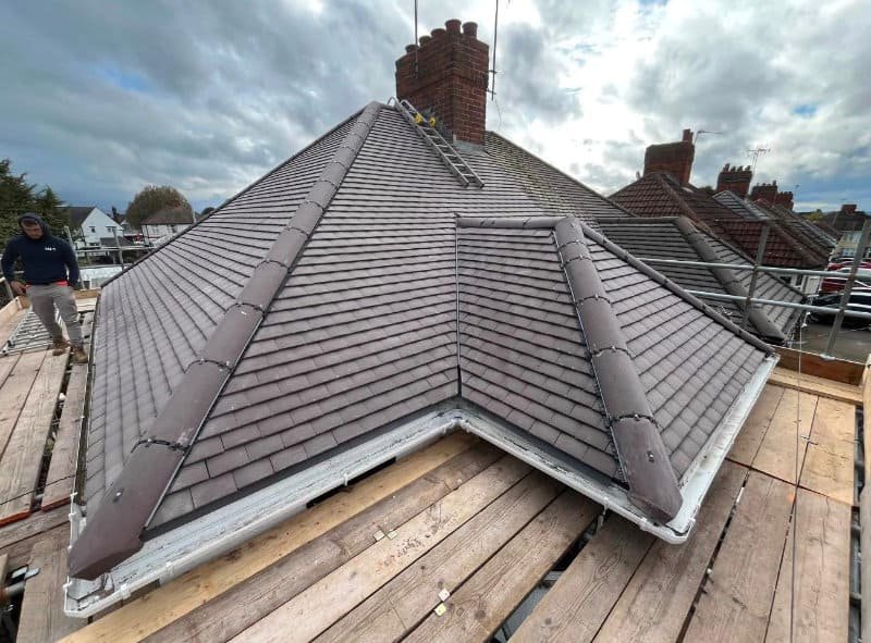Newly installed slate roof on a home in Leicestershire